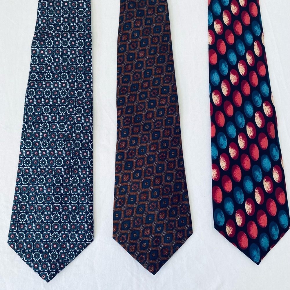 Stylish Geometric Ties Set - Black, Brown, Red Silk Styled Made in USA